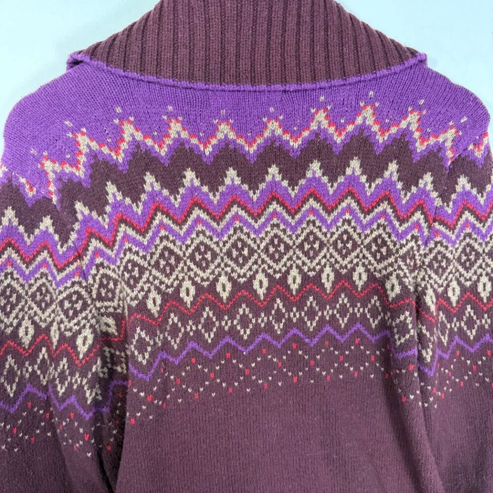 Fair isle Eddie Bauer Women’s Tall Large Zip Up Sweater Button Snap Collar - Picture 9 of 11